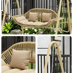 Solid Metal Frame Outdoor Swing Bench with Woven PE Rattan Seat