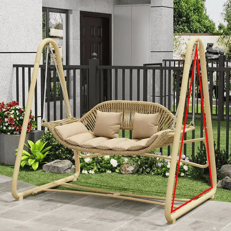 Solid Metal Frame Outdoor Swing Bench with Woven PE Rattan Seat