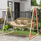 Solid Metal Frame Outdoor Swing Bench with Woven PE Rattan Seat