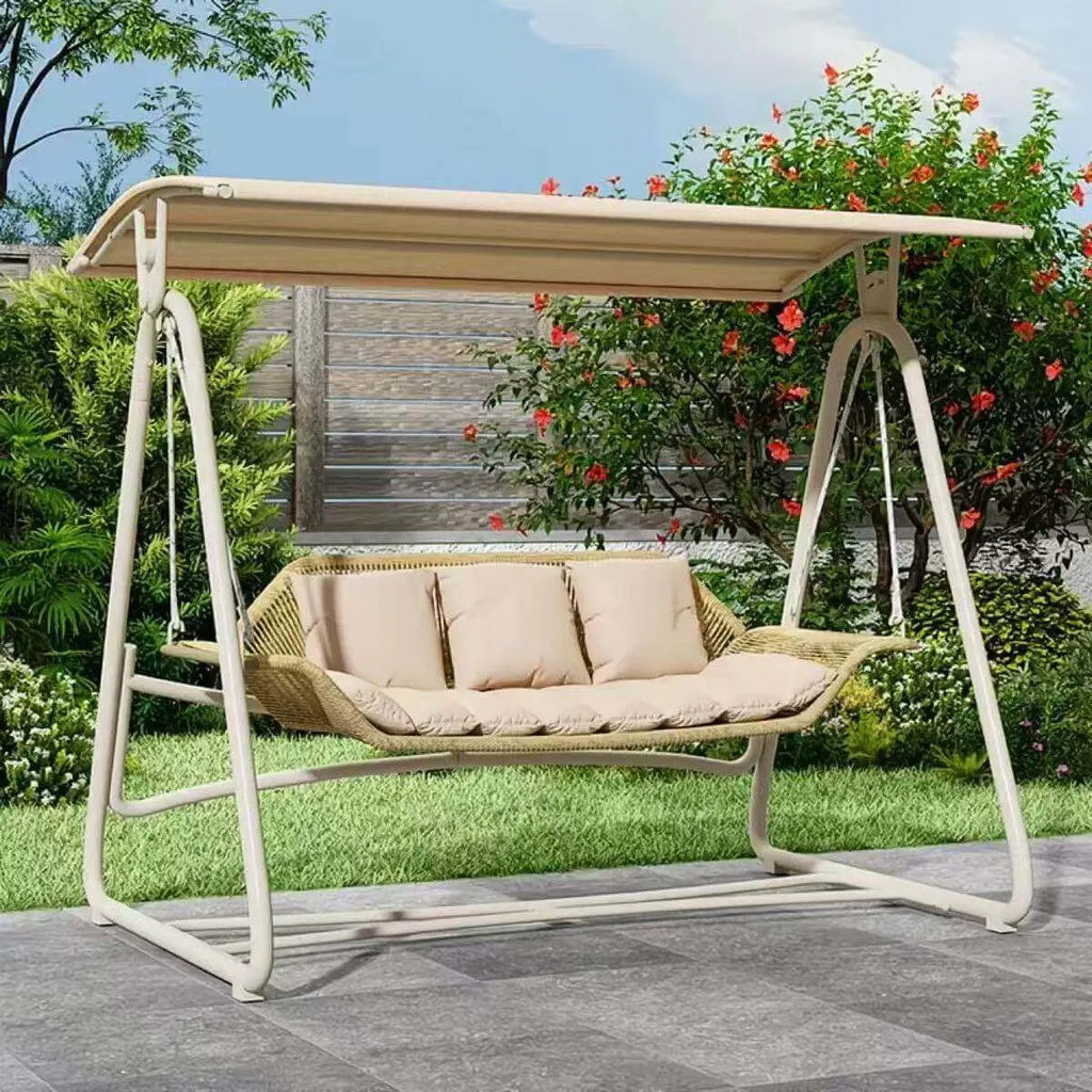 Solid Metal Frame Outdoor Swing Bench with Woven PE Rattan Seat