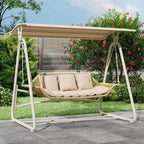 Solid Metal Frame Outdoor Swing Bench with Woven PE Rattan Seat
