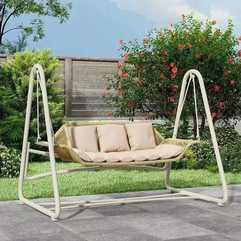 Solid Metal Frame Outdoor Swing Bench with Woven PE Rattan Seat