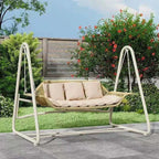 Solid Metal Frame Outdoor Swing Bench with Woven PE Rattan Seat