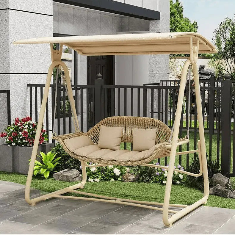 Solid Metal Frame Outdoor Swing Bench with Woven PE Rattan Seat Main Product Image Main image