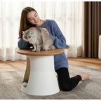 Solid Oak Cat Coffee Table With Cozy Hideaway and Sculptural Base