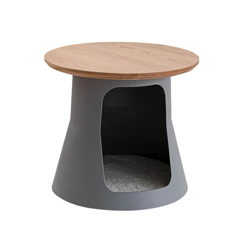 Solid Oak Cat Coffee Table With Cozy Hideaway and Sculptural Base