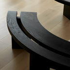 Solid Oak Crescent Bench with Double-Curve Silhouette and Sculptural Legs