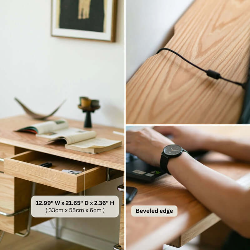 Solid Oak Desk With Drawers And Chrome Tubular Frame