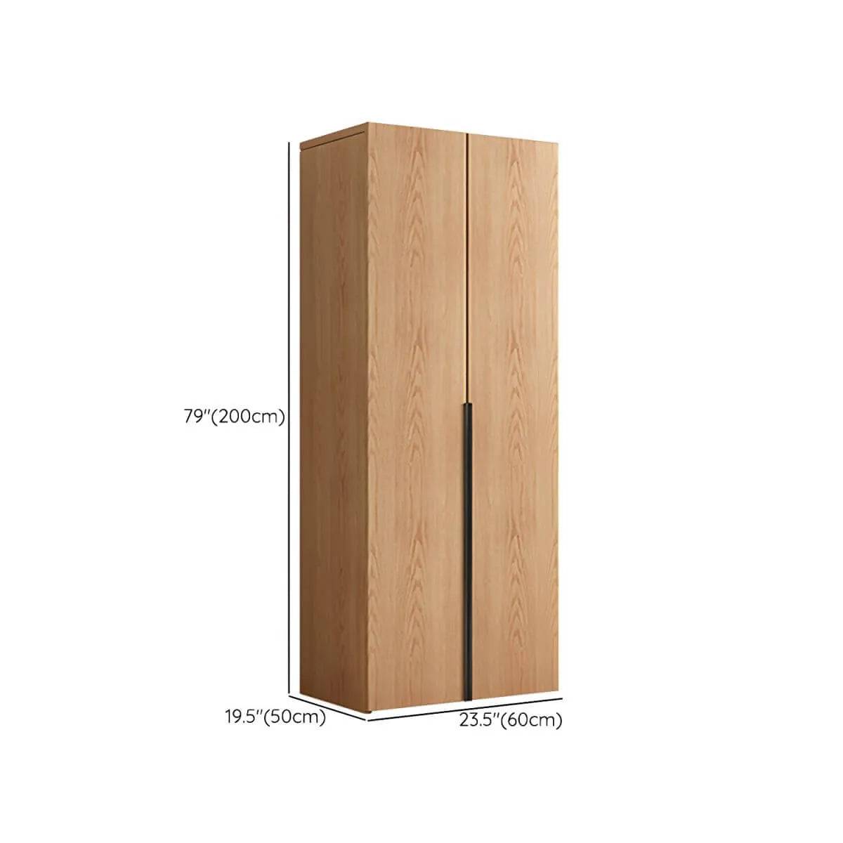 Solid Oak Japandi Wardrobe Armoire With Shelves And Rod Dimensions