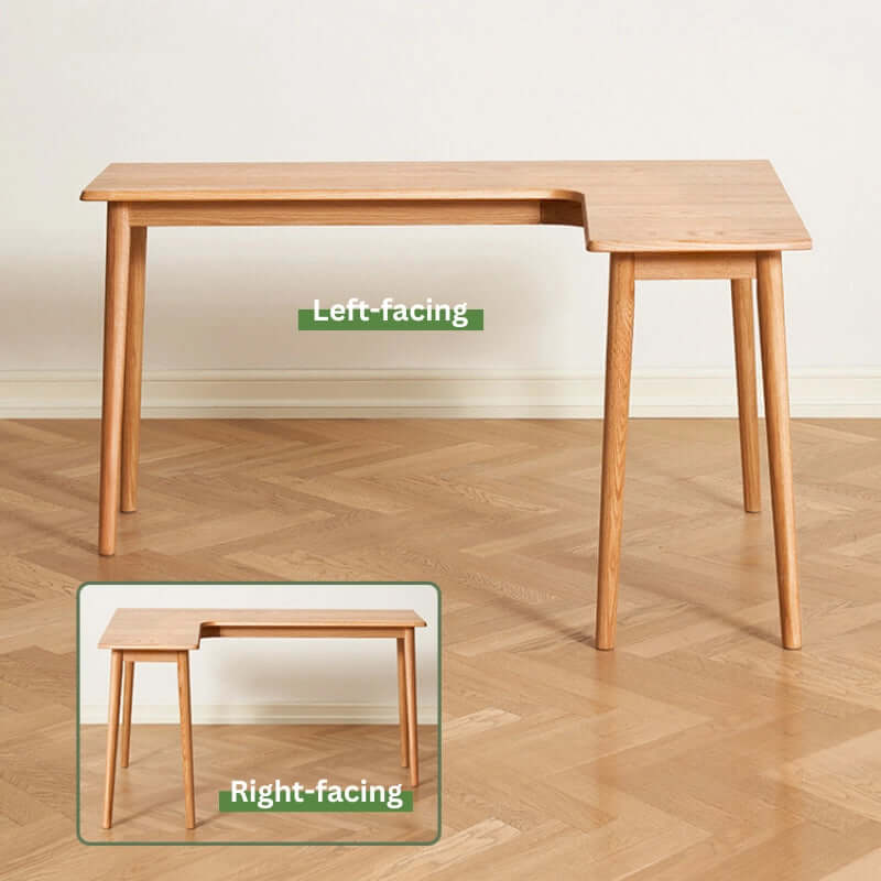 Solid Oak L-Shaped Desk - Natural Finish, Versatile Design