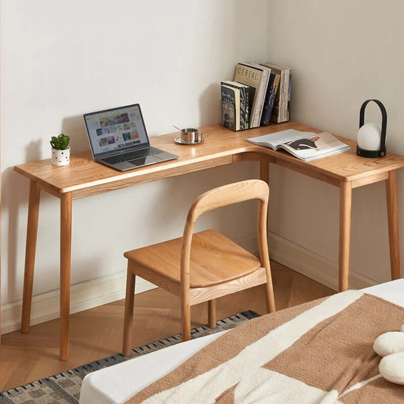 Solid Oak L-Shaped Desk - Natural Finish, Versatile Design