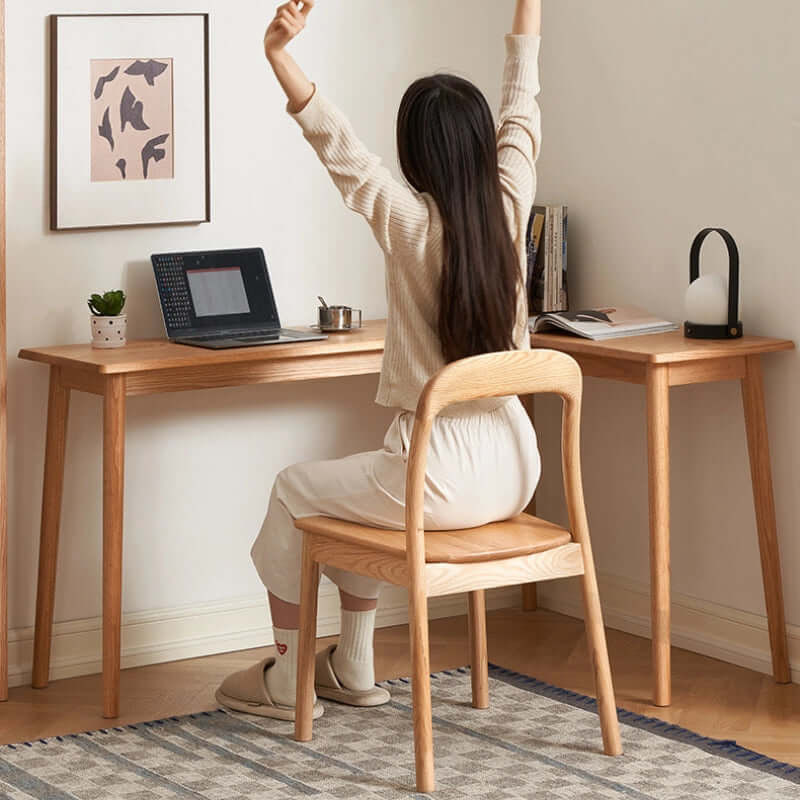Solid Oak L-Shaped Desk - Natural Finish, Versatile Design
