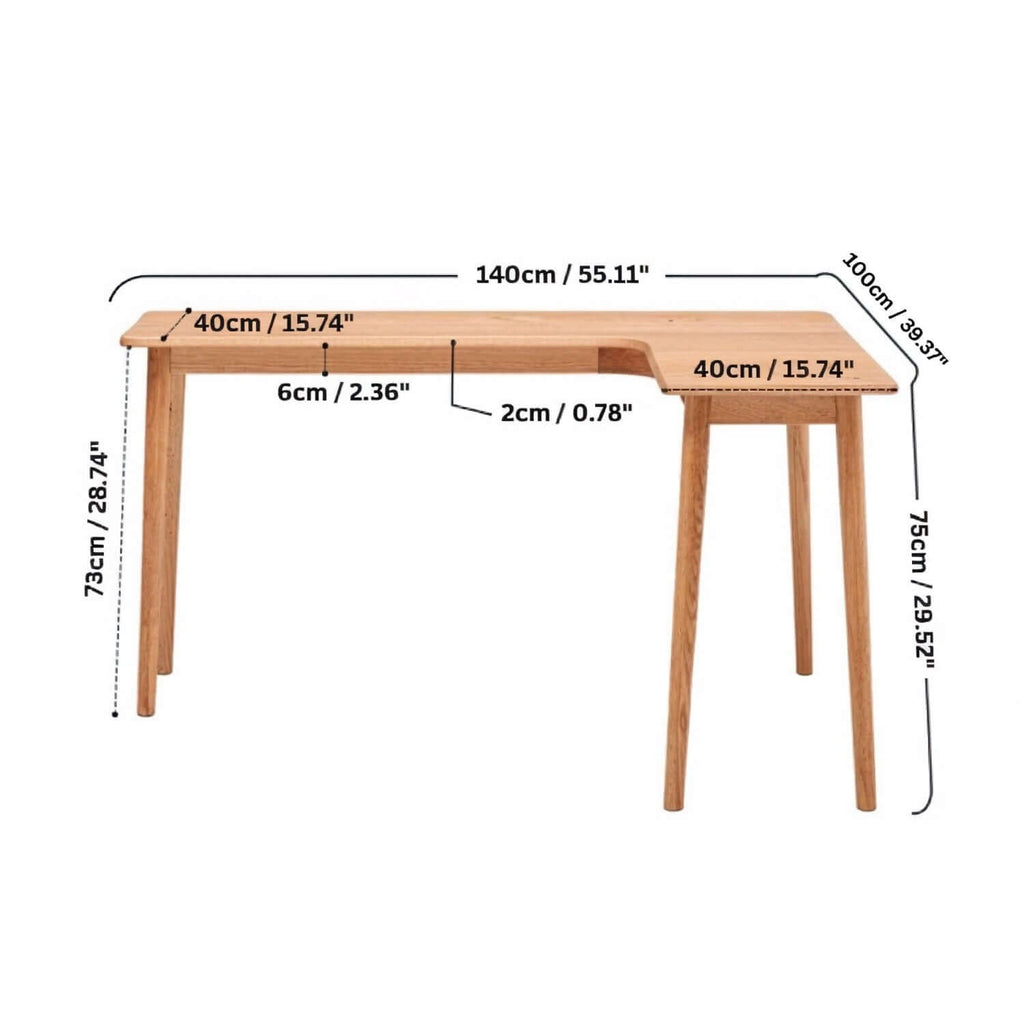 Solid Oak L-Shaped Desk - Natural Finish, Versatile Design