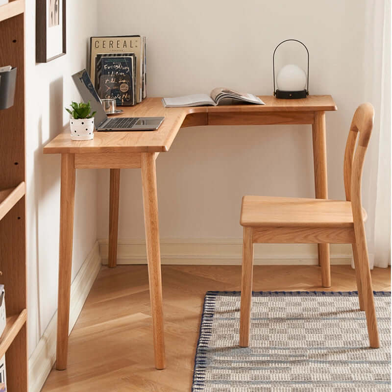 Solid Oak L-Shaped Desk - Natural Finish, Versatile Design サブ画像