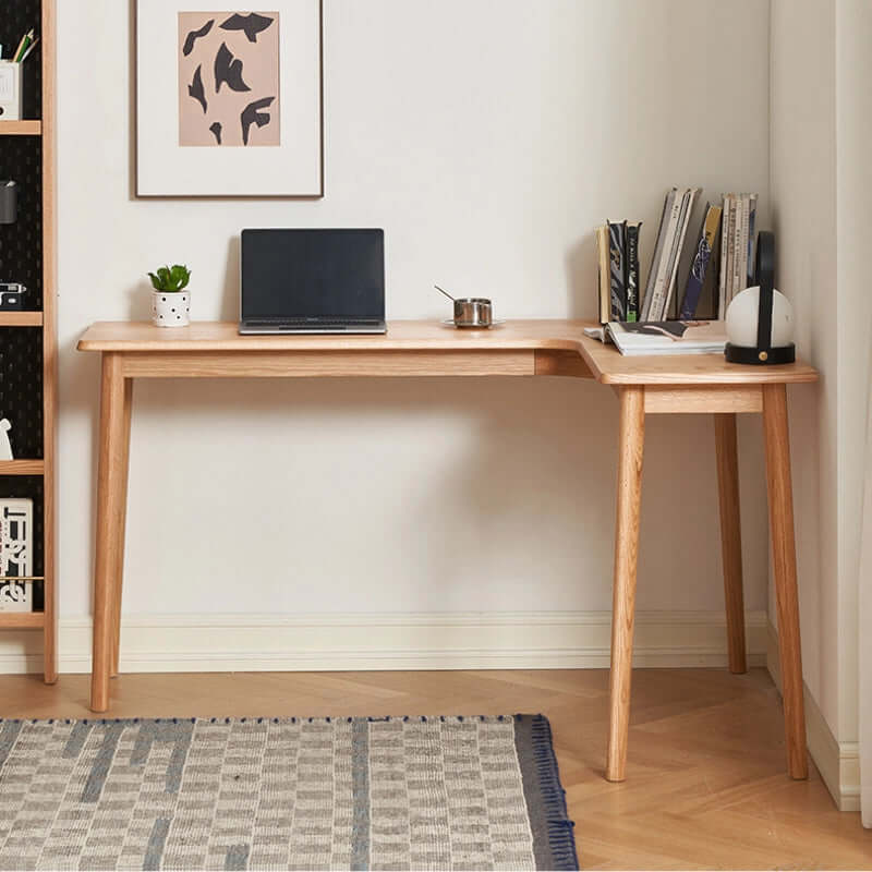 Solid Oak L-Shaped Desk - Natural Finish, Versatile Design