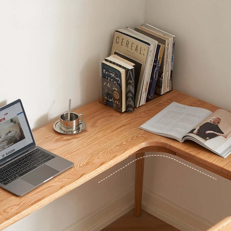 Solid Oak L-Shaped Desk - Natural Finish, Versatile Design