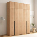 Solid Oak Minimalist Wardrobe Armoire With Shelves and Rod