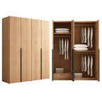 Solid Oak Minimalist Wardrobe Armoire With Shelves and Rod