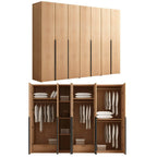 Solid Oak Minimalist Wardrobe Armoire With Shelves and Rod