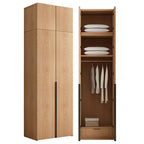 Solid Oak Minimalist Wardrobe Armoire With Shelves and Rod