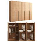 Solid Oak Minimalist Wardrobe Armoire With Shelves and Rod