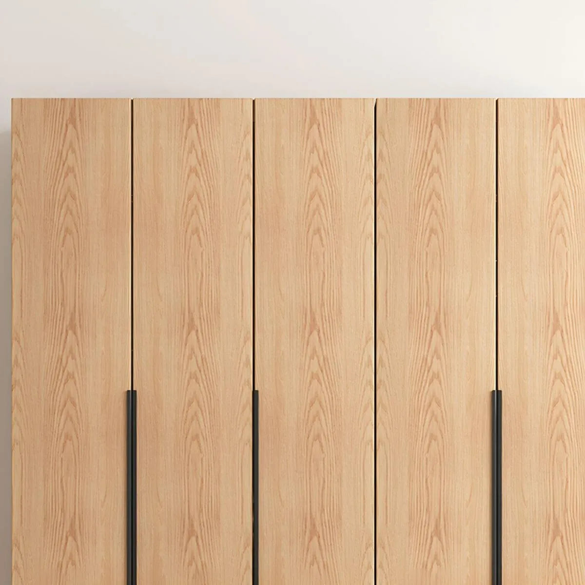 Solid Oak Minimalist Wardrobe Armoire With Shelves and Rod