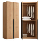 Solid Oak Minimalist Wardrobe Armoire With Shelves and Rod