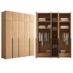 Solid Oak Minimalist Wardrobe Armoire With Shelves and Rod