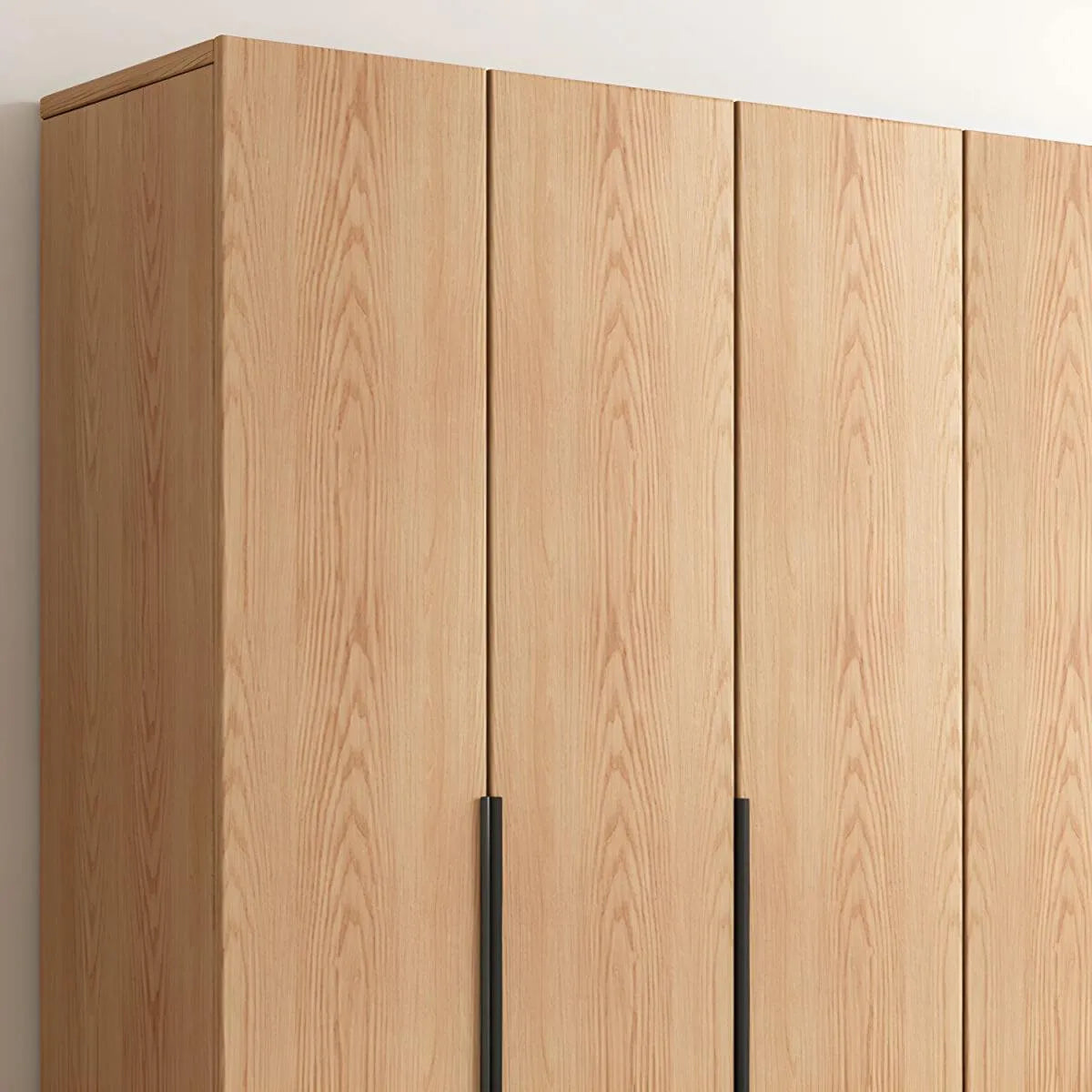 Solid Oak Minimalist Wardrobe Armoire With Shelves and Rod