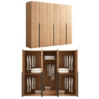 Solid Oak Minimalist Wardrobe Armoire With Shelves and Rod