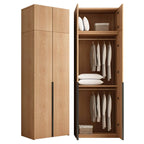 Solid Oak Minimalist Wardrobe Armoire With Shelves and Rod