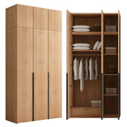 Solid Oak Minimalist Wardrobe Armoire With Shelves and Rod