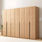 Solid Oak Minimalist Wardrobe Armoire With Shelves and Rod