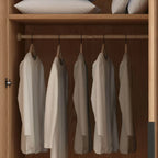 Solid Oak Minimalist Wardrobe Armoire With Shelves and Rod