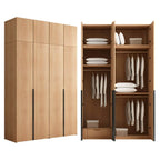 Solid Oak Minimalist Wardrobe Armoire With Shelves and Rod