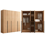 Solid Oak Minimalist Wardrobe Armoire With Shelves and Rod