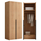 Solid Oak Minimalist Wardrobe Armoire With Shelves and Rod