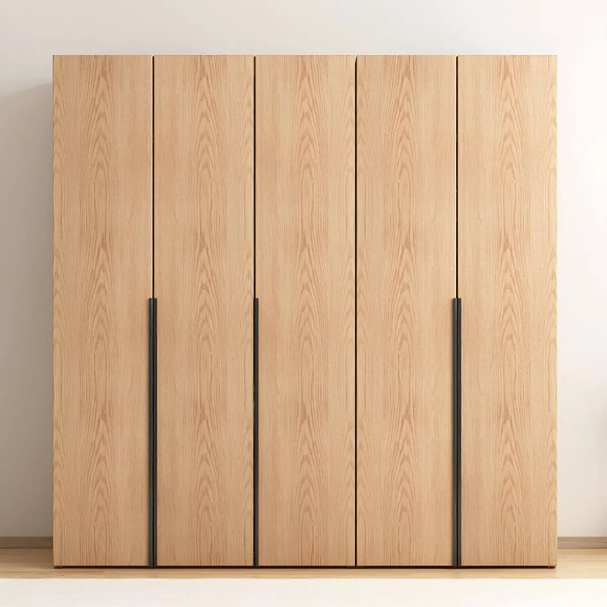 Solid Oak Minimalist Wardrobe Armoire With Shelves and Rod