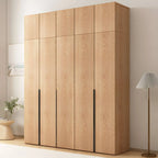 Solid Oak Minimalist Wardrobe Armoire With Shelves and Rod