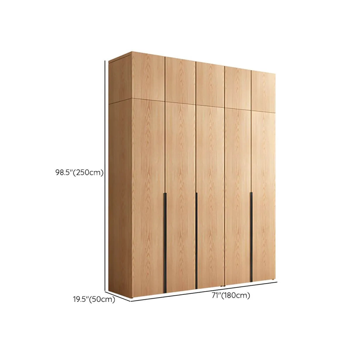 Solid Oak Minimalist Wardrobe Armoire With Shelves and Rod Dimensions