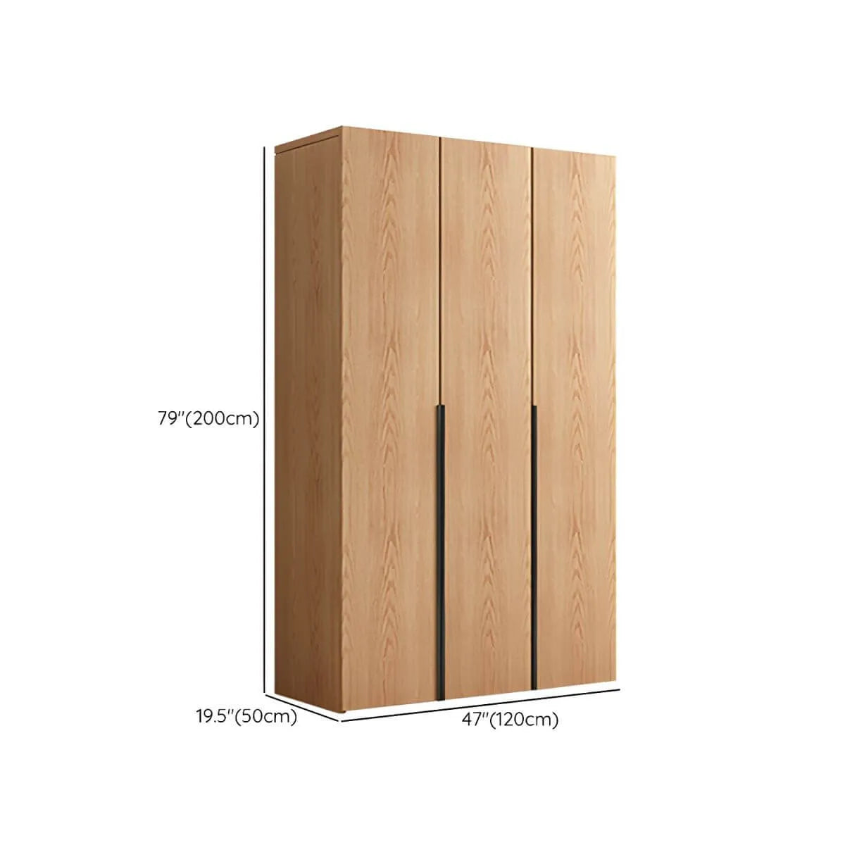 Solid Oak Minimalist Wardrobe Armoire With Shelves and Rod Dimensions