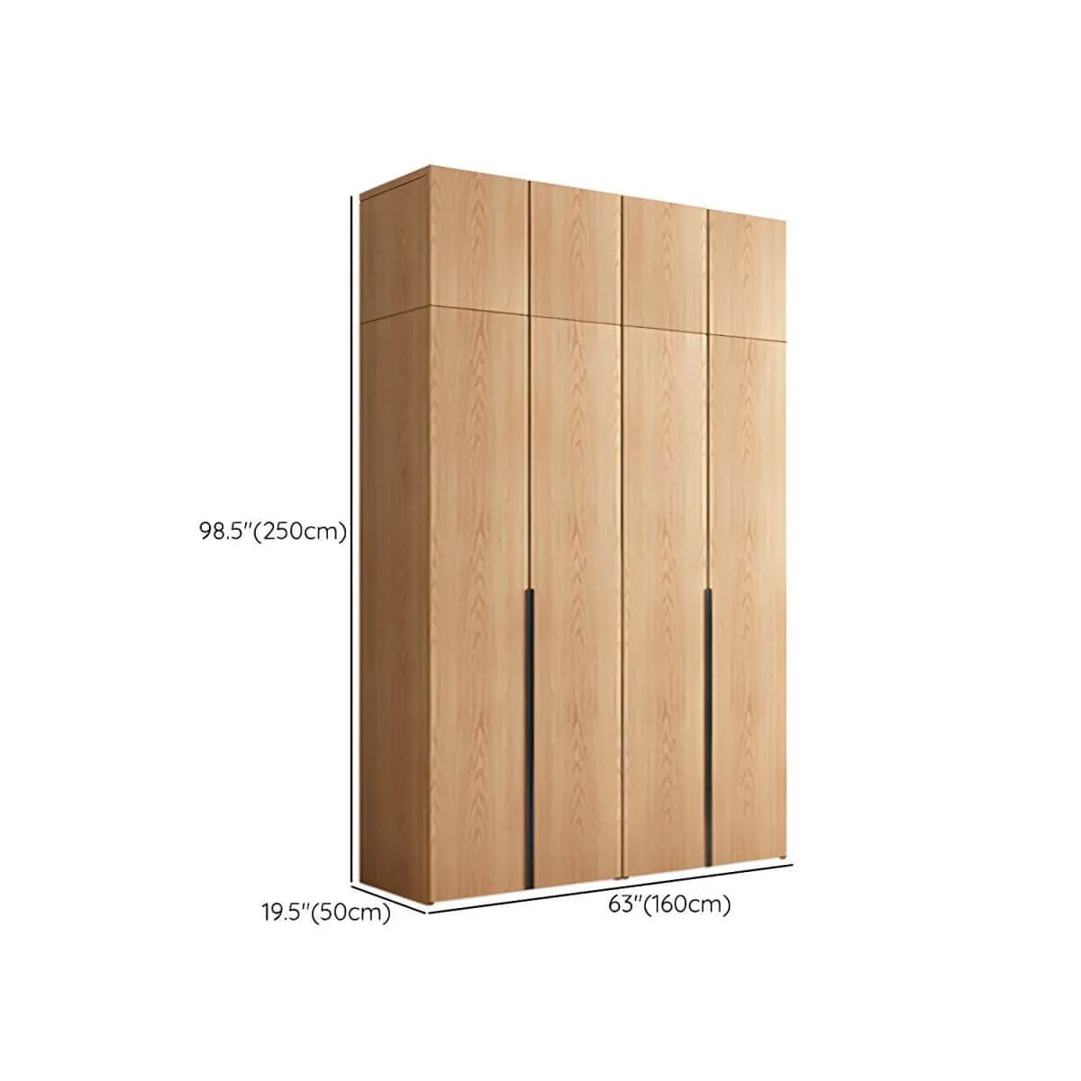 Solid Oak Minimalist Wardrobe Armoire With Shelves and Rod Dimensions