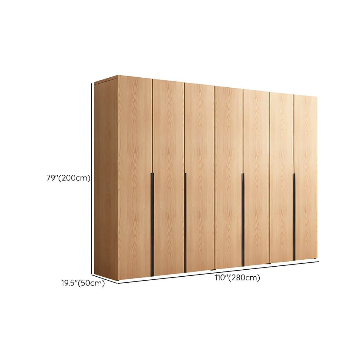 Solid Oak Minimalist Wardrobe Armoire With Shelves and Rod Dimensions