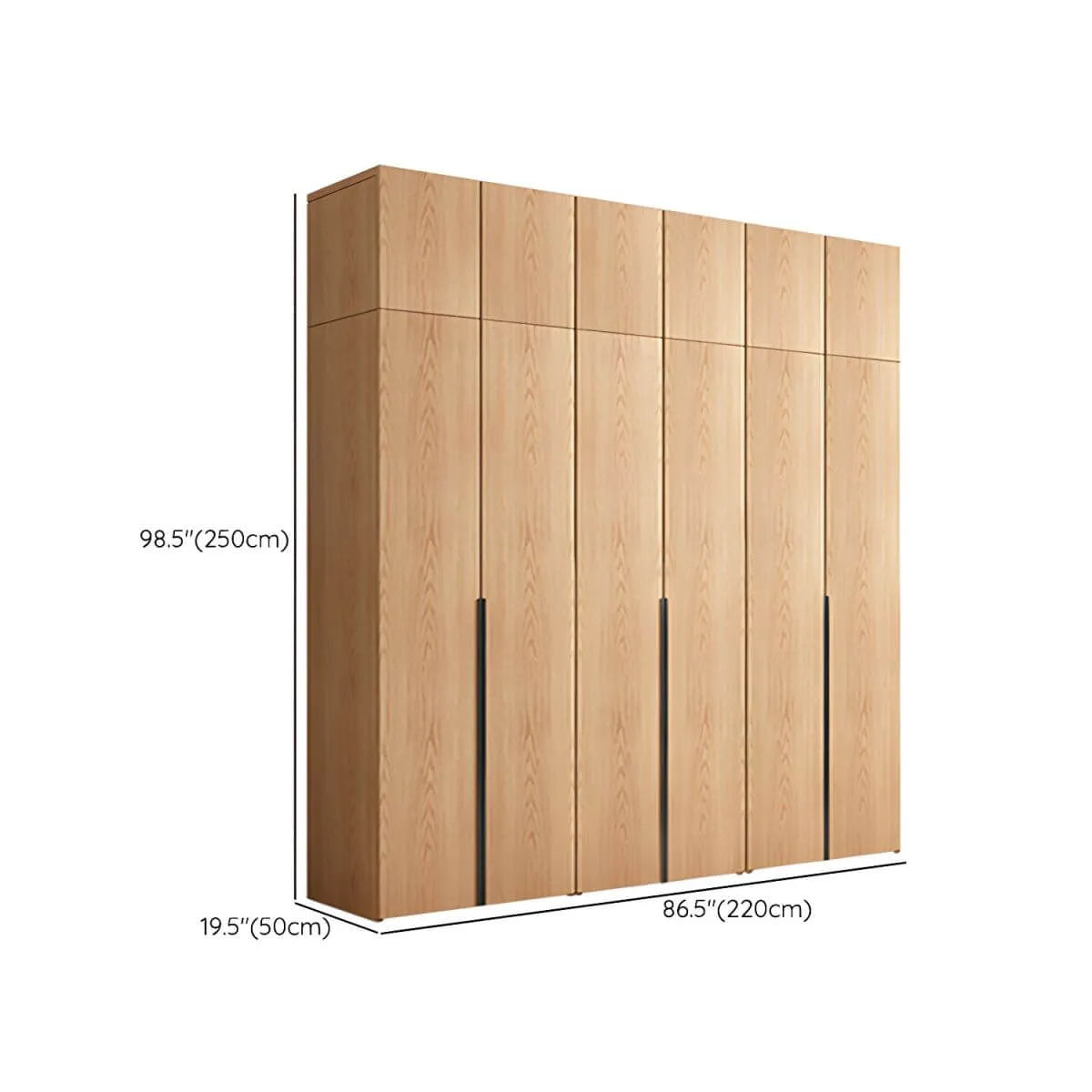 Solid Oak Minimalist Wardrobe Armoire With Shelves and Rod Dimensions