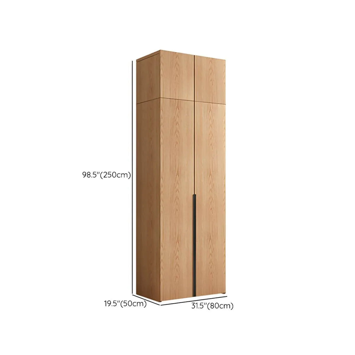 Solid Oak Minimalist Wardrobe Armoire With Shelves and Rod Dimensions