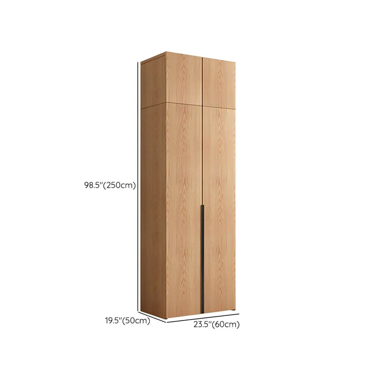 Solid Oak Minimalist Wardrobe Armoire With Shelves and Rod Dimensions