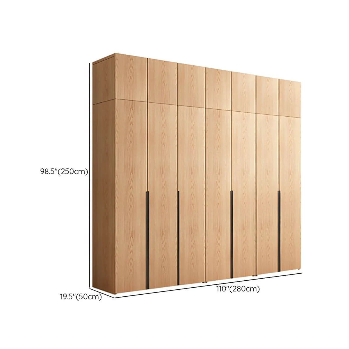Solid Oak Minimalist Wardrobe Armoire With Shelves and Rod Dimensions