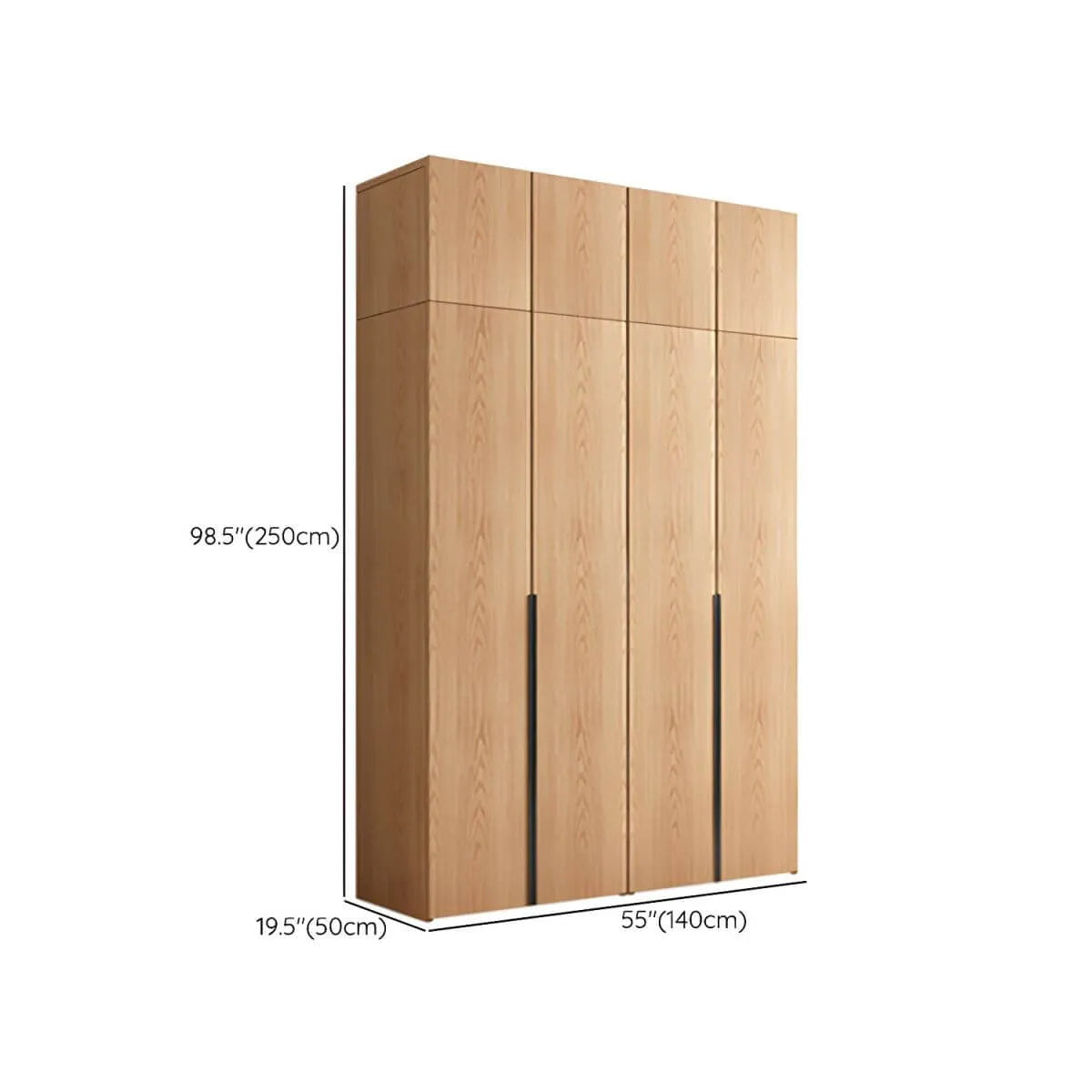 Solid Oak Minimalist Wardrobe Armoire With Shelves and Rod Dimensions