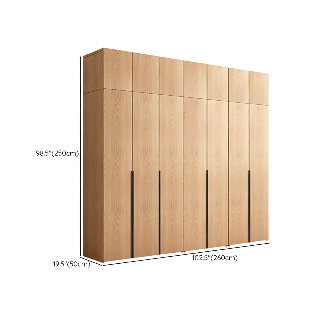 Solid Oak Minimalist Wardrobe Armoire With Shelves and Rod Dimensions