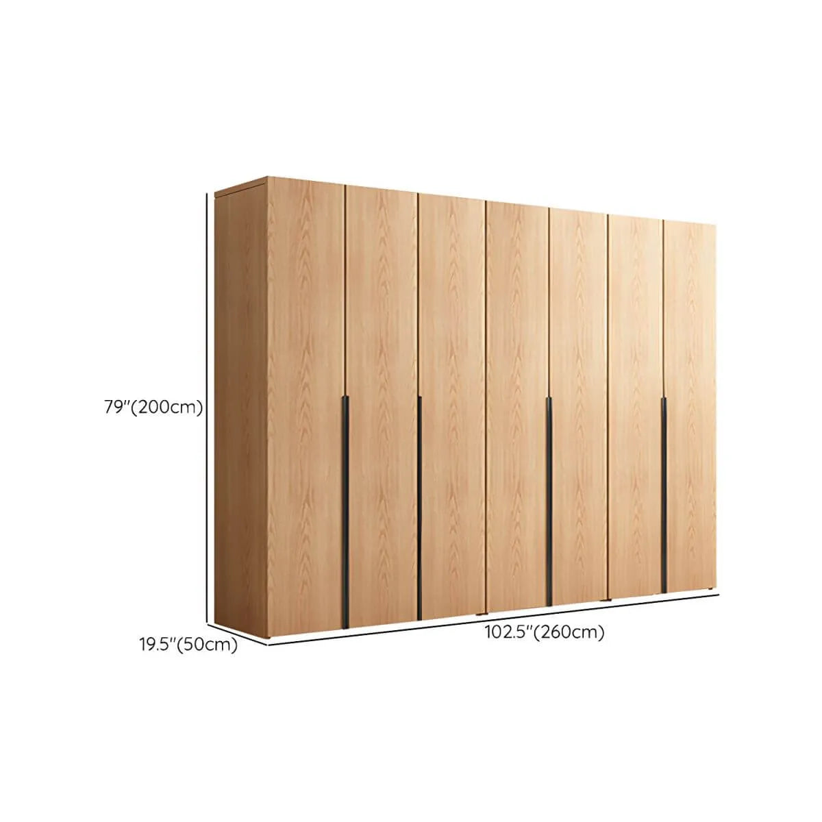 Solid Oak Minimalist Wardrobe Armoire With Shelves and Rod Dimensions